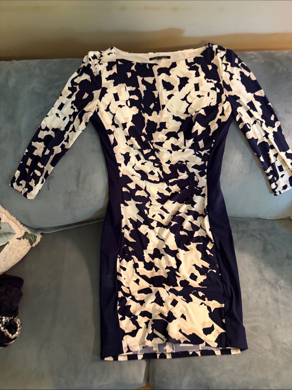 Lauren Ralph Lauren Navy and White Abstract Sheath Dress